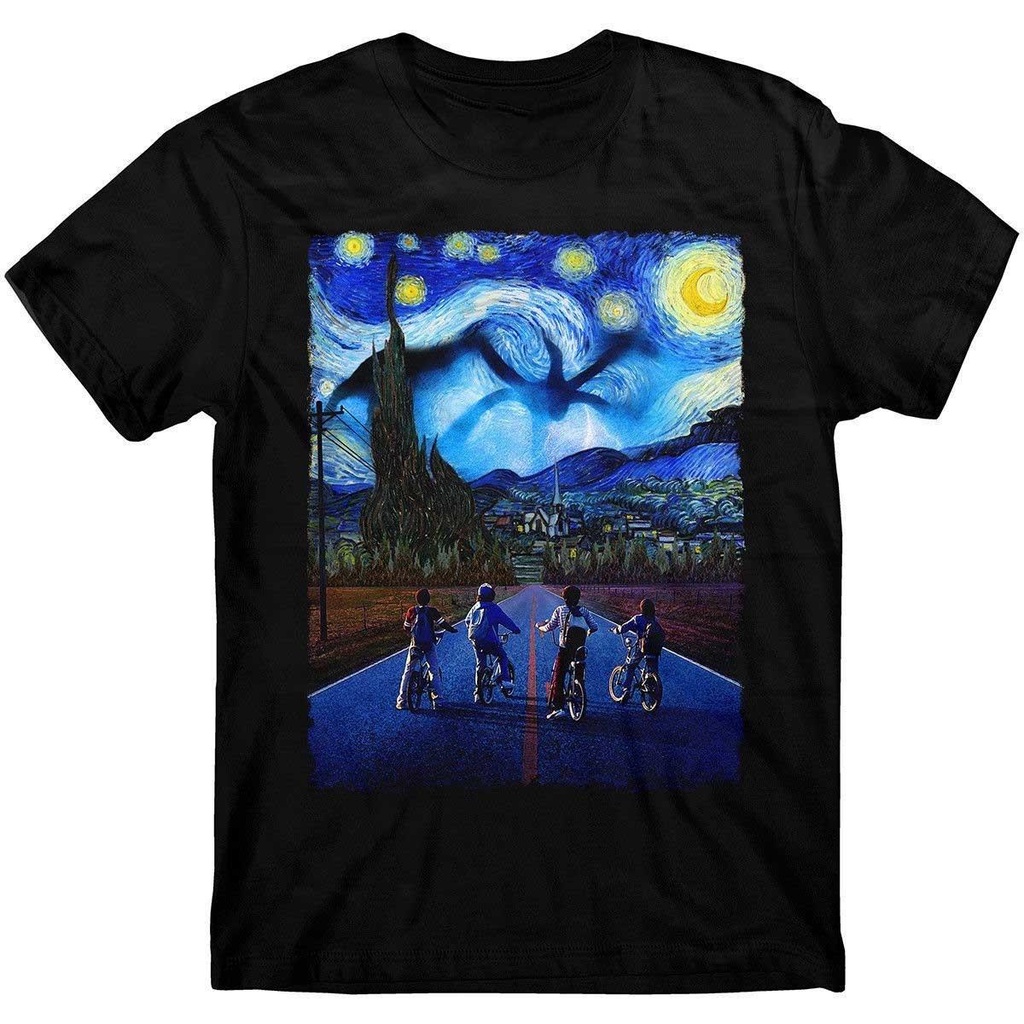 เสื้อยืดคอกลม{XS-6XL}Hot sale Stranger Things Starry Night Demogorgon Eleven Steve Personalized cotton T-shirtผ้าฝ้ายแท้