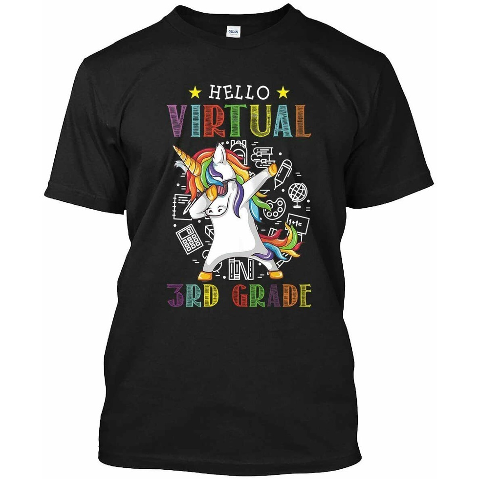 เสื้อยืดแขนสั้นผ้าฝ้าย Hello Virtual 3Rd เกรด Back To School Cotton Soft Loose Breathable