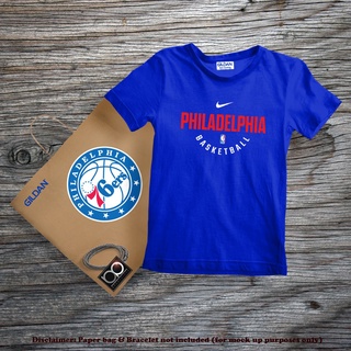 เสื้อผู้ชายเท่ Tee เสื้อยืดสีขาว - ฟิลาเดลเฟีย 76ers บาสเกตบอลเอ็นบีเอ Sixers Tshirt สําหรับเด็ก 03