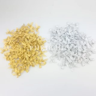 มินิโบว์ 7มิล ถุงละ100ชิ้น ริบบิ้นทรายสีเงิน-สีทอง