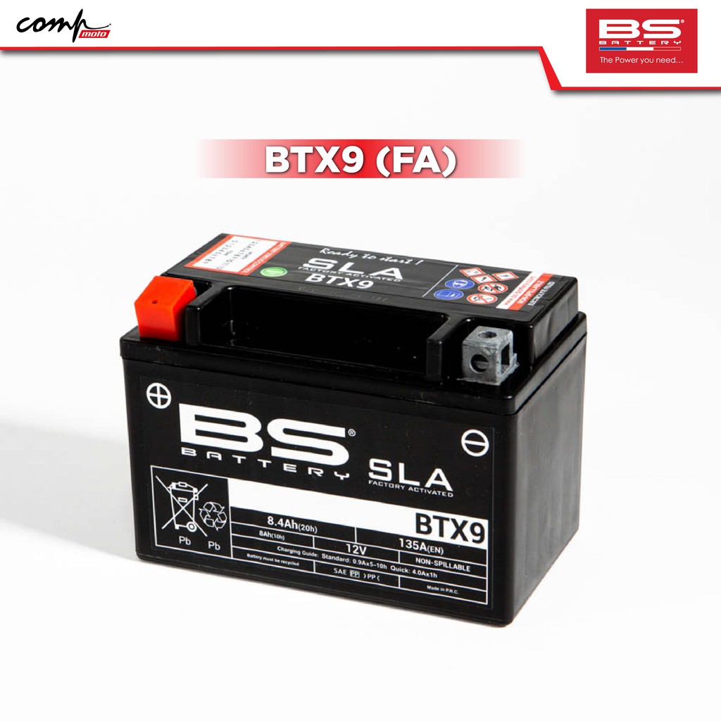 BS Battery SLA  BTX9 (FA) แบตเตอรี่ มอเตอร์ไซค์ขนาด 9 แอมป์ ไม่ต้องเติมกรด พร้อมใช้งาน (ใช้ทดแทนYTZ7