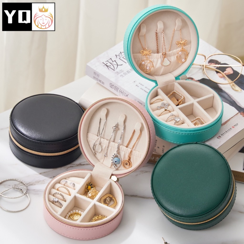 Creative travel mini กล่องใส่เครื่องประดับแบบกลมสำหรับผู้หญิง กล่องเก็บต่างหูแบบพกพาสะดวก0871