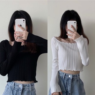 เสื้อยืดไหมพรมคอเหลี่ยม แขนยาว มี2สี (😍พร้อมส่ง)