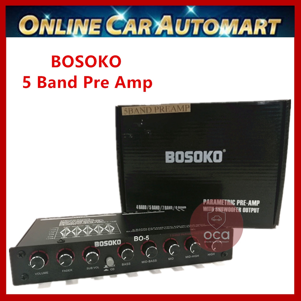 BOSKO เครื่องเสียงรถยนต์ 5 Band Pre Amp/ Preamp Parametric Equalizer พร้อมเอาต์พุตซับวูฟเฟอร์