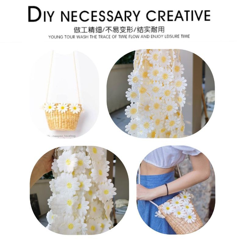 ลูกไม้ระบาย Set DIY 01   ดอกเดซี่ /ผลไม้เย็บแต่งกระเป๋า – โปรปัง