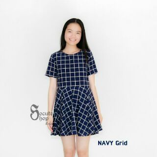 NAVY Grid Swing Dress