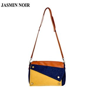 Jasmin NOIR กระเป๋าสะพายไหล่ กระเป๋าถือ ผ้ายีน สีตัดกัน สําหรับสตรี