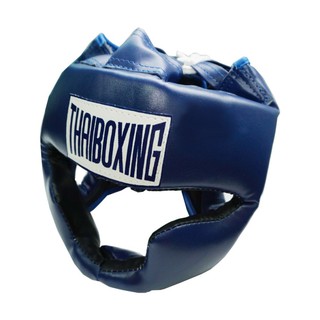 THAIBOXING หมวกป้องกันสะเทือนหนังเทียมแบบปิดแก้ม สีน้ำเงิน