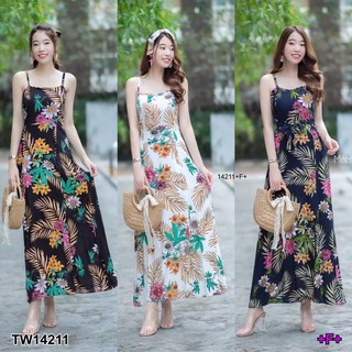 🌴😍เดรสเที่ยว ไปทะเล Maxi Dress เดรสยาวสายเดี่ยว มีโบว์แยกจะผูกผมผูกเอวก็ได้ มีซิปซ่อนด้านหลัง