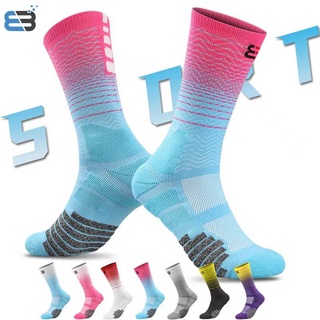 Mid-Calf Compression Running Socks ถุงเท้าวิ่งยาวครึ่งแข้งรัดกล้ามเนื้อ สำหรับวิ่ง จักรยาน หนานุ่มใส่สบาย ระบายอากาศดี