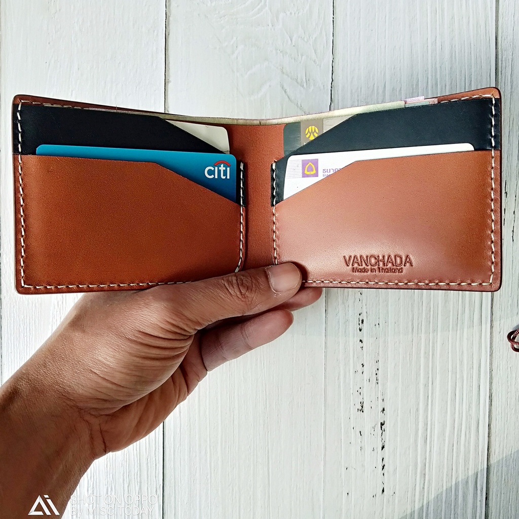 กระเป๋าสตางค์ผู้ชาย หนังแท้ Vslim Concept Wallet สีน้ำตาล เบาและบาง เรียบและง่าย handmade แบรนด์ไทย