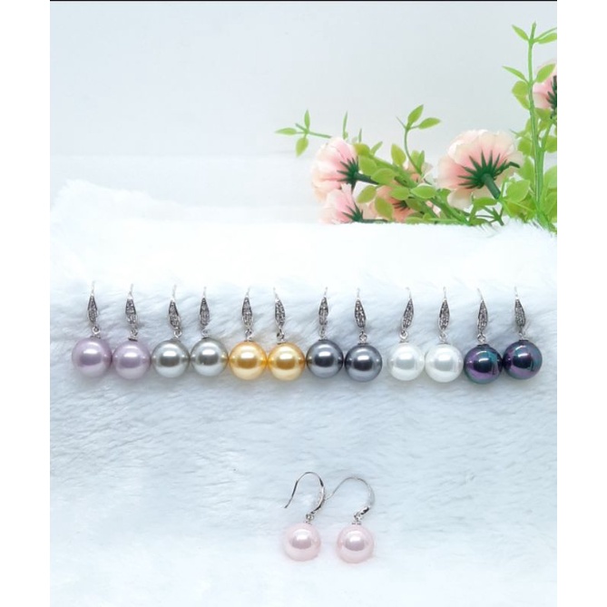 🌻#ต่างหูตุ้งติ้งมุกเปลือกหอย(Mother of Pearl)ทรงกลมขนาดประมาน14มิล 🌻สินค้ามีพร้อมส่ง