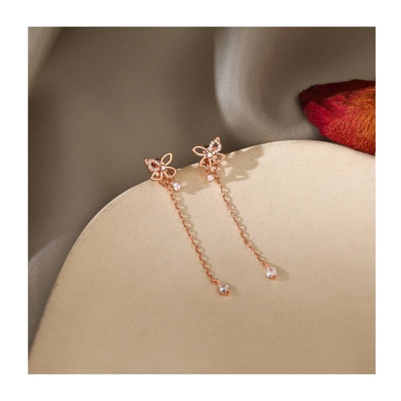 S925 Silver Earing Long FLower Diamond Earing