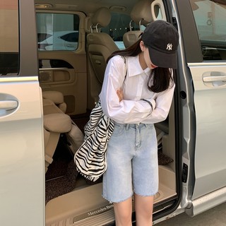acs.fashionshop_กางเกงยีนส์ขาสั้น แต่งชายกางเกงลุ่ย (6246)