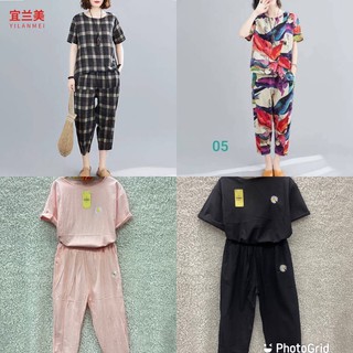 ชุดเซ็ทผ้าฝ้ายผสมผ้าลินิน ชุดเซ็ทสาวอวบ