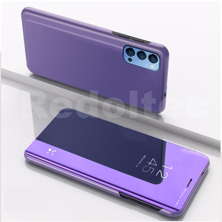 เคสฝาพับ OPPO Reno 4 / Reno 4 Pro พื้นผิวกระจกสมาร์ทหรูหราชุบบางใสดูหนัง 360 ฝาครอบป้องกันโทรศัพท์แบบเต็มตัว