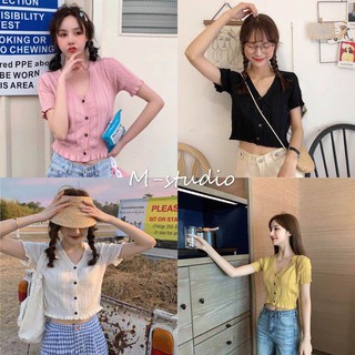 🐼Maze🌵พร้อมส่ง🌈เสื้อไหมพรมแขนสั้นรุ่นเจนนี่ใส่แล้วมีสไตล์📸 (119203)