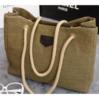 TAIDU กระเป๋าสะพายแฟชั่น tote bag ความจุใหญ่ กระเป๋าผ้าแคนวาส ทนทาน เรียบง่าย แฟชั่น พร็อพ