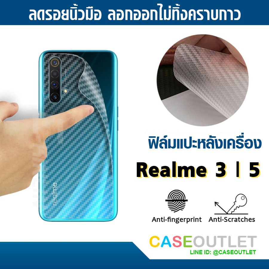 ฟิล์มแปะหลัง Realme3 | Realme3pro | Realme5 | Realme 5i | Realme6 ลายคาร์บอน เคฟล่า ป้องกันหลังเครื่อง