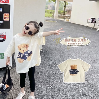 [Do Re Mi] เสื้อยืดแขนสั้นหมีน่ารักพิมพ์ลายสำหรับเด็กผู้หญิงรุ่นใหม่สำหรับฤดูร้อน