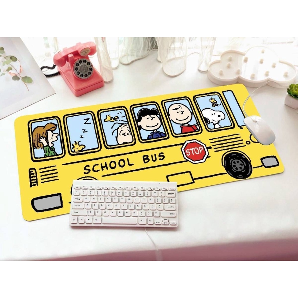 SNOOPY BUS แผ่นรอง คีย์บอร์ด รองคีย์บอร์ด keyboard ลาย BUS YL สนูปปี้ งานสวยดี ขนาด 30 x 70 cm แผ่นห