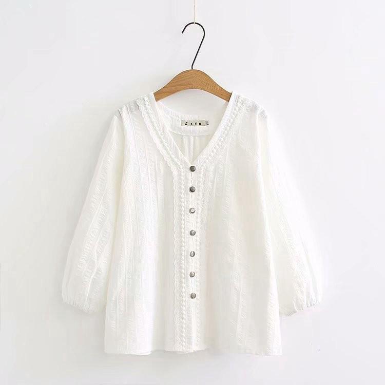 【มีไซส์ใหญ่】Plus Size White Women Blouse Lady OL Work Wear Cute Tops