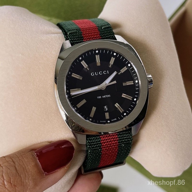 ผ่อน0%~แท้100% YA142305 นาฬิกาข้อมือ Gucci watch สายไนลอนเขียวแดง GG2570