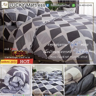 LUCKY Mattress พิมพ์ลาย ครบชุด ชุดผ้าปู+นวม 6ชิ้นในชุดเดียว (ลัคกี้แมทเทรส)