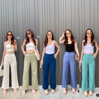 กางเกงลินินขากระบอกกลางเก็บทรงสวยเวอร์นางแบบใส่งานจริงไซส์ใหญ่S-3XL✅