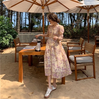 Sandy beach Ladies dress Spot # 🐳🐳เกาหลีรุ่นปี 2021 เอวใหม่บางกลางและยาวผู้หญิงแต่งตัวด้วยอารมณ์นางฟ้า