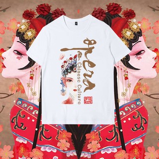 เสื้อยืด สไตล์จีนปักกิ่งโอเปร่าแต่งหน้า Forbidden City co-branded national tide เสื้อยืดฤดูร้อนผู้ชายและผู้หญิงผ้าฝ้ายแข