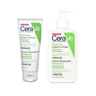 Cerave Hydrating Cream-to-Foam Cleanser 100 &amp; 236ml คลีนซิ่ง โฟมล้างหน้า ล้างเครื่องสำอาง