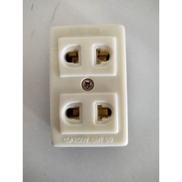 ปลั๊กลอย ปลั๊ก 2 ตา ติดลอย เต้ารับขากลม-แบน ทรงสี่เหลี่ยม Naitonat