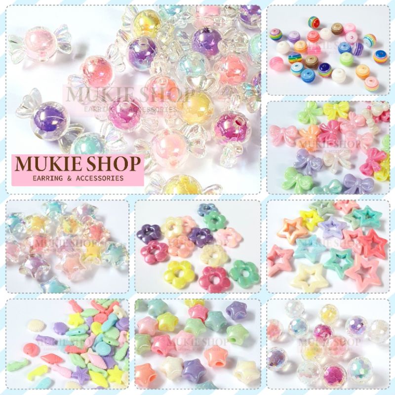 Mukie shop DIY ลูกปัด ลูกปัดคละสี ลูกปัดรุ้ง V.3 หลายแบบหลายขนาด แพ็ค มุกี้ ช้อป