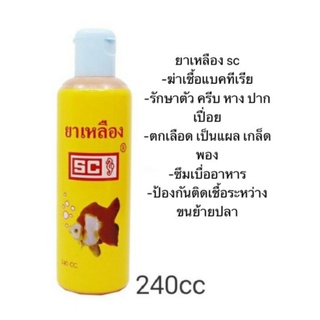 SCยาเหลืองเหมาะสำหรับปลาป่วย/กักปลา/ปลาตกเลือด/ปริมาณ240ml