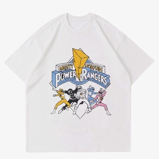 เสื้อยืดสีขาวเสื้อยืด ลาย VINTAGE POWER RANGERS | เสื้อยืด ลาย NOSTALGIA POWER RANGERS ยุค 90 | เสื้อผ้า สีขาว ขนาดใหญ่S