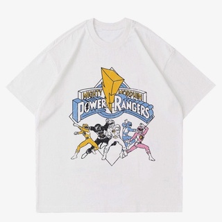 เสื้อยืดฤดูร้อนhotเสื้อยืด ลาย VINTAGE POWER RANGERS | เสื้อยืด ลาย NOSTALGIA POWER RANGERS ยุค 90 | เสื้อผ้า สีขาว ขนาด