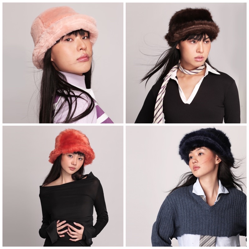 FUR HAT ให้อบอุ่นและสร้างไฮไลท์สําหรับชุด NEE FUR BUCKET HAT