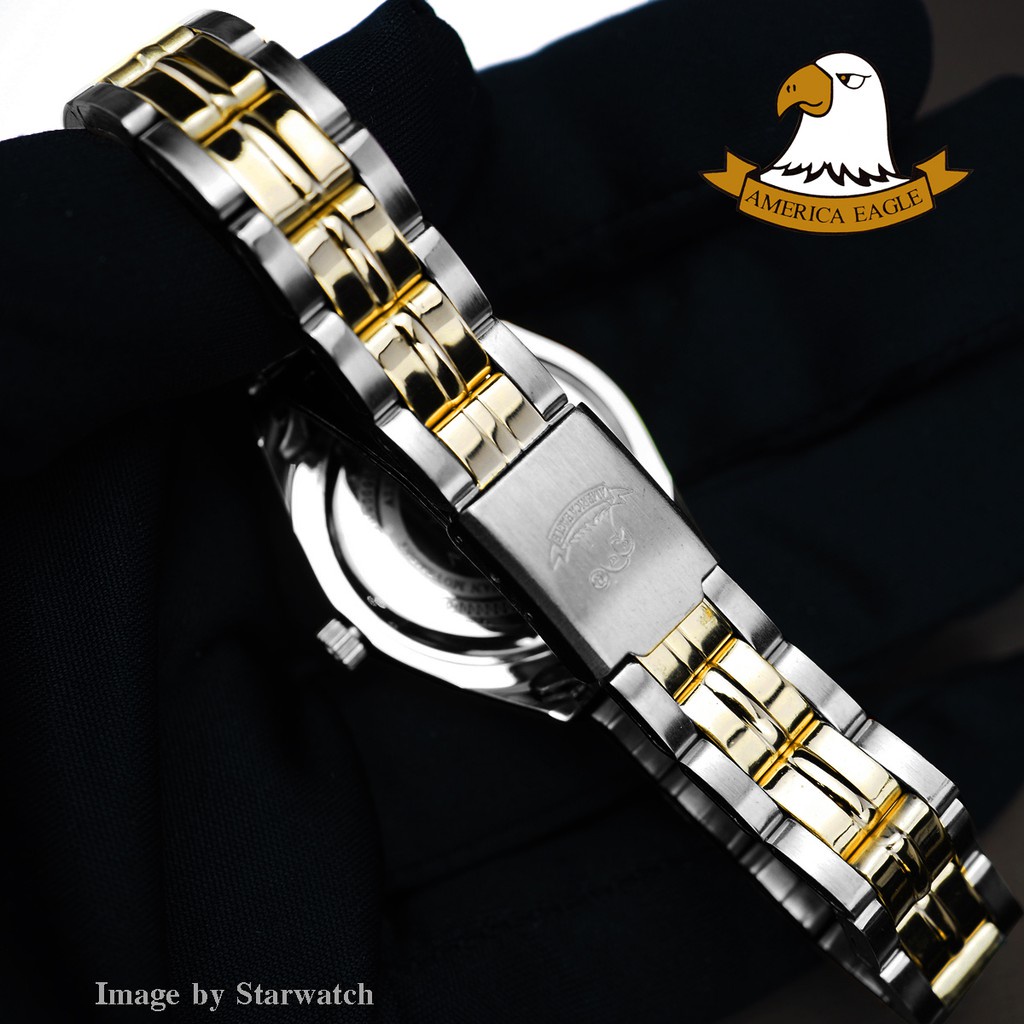 ❇AMERICA EAGLE นาฬิกาข้อมือผู้หญิง สายสแตนเลส รุ่น AE8009L – SILVERGOLD/GOLD
