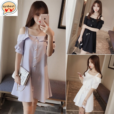 ราคาถูกๆ 🌼❗️ชุดเดรสสั้นโชว์ไหล่ทรงหลวม เดรสผู้หญิงทรงเอ