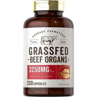 พร้อมส่ง Carlyle Grass Fed Beef Organs 3250 mg Caps Desiccated Liver, Kidney, Pancreas, Heart, Spleen | Pasture Raised