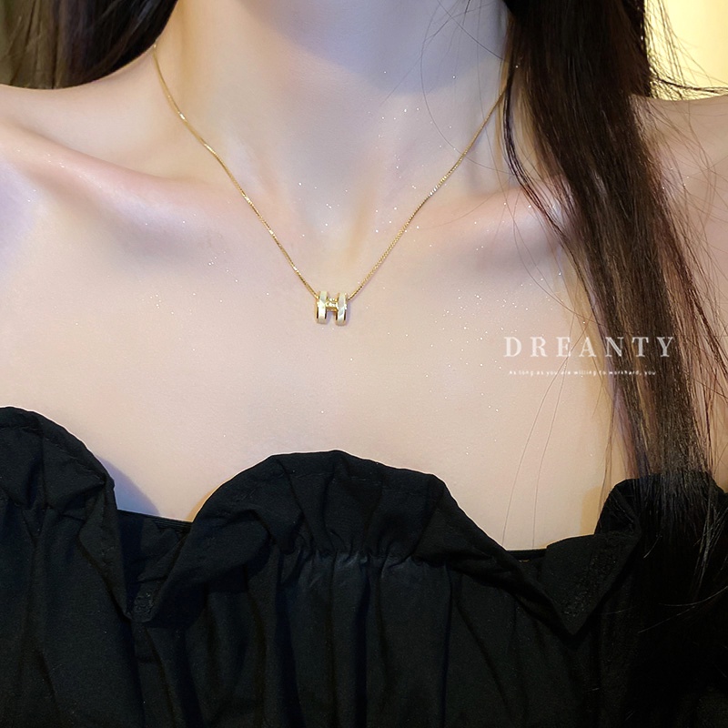 ทอง สร้อยคอโซ่ชุบทองแท้ ประดับเพทาย จี้ตัวอักษร H แบบเรียบง่าย แฟชั่นเรโทร สไตล์เกาหลี  สําหรับผู้หญิงสร้อยคอแฟชั่น