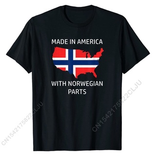 [COD]เสื้อยืดลําลอง ผ้าฝ้าย แขนสั้น พิมพ์ลาย Made In America With Norwegian Parts - Norway And USA Pride สําหรับผู้ชายS-