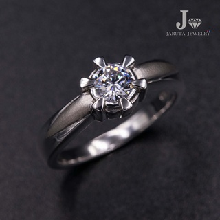 แหวนชายเงินแท้ 925 ฝัง Cubic Zirconia (เพชรรัสเซีย) เตยใหญ่ชัดพ่นทรายบ่าข้าง | Jaruta Jewelry