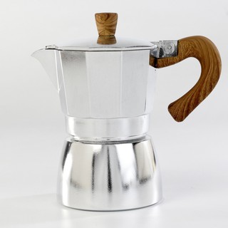 (สีเงิน ด้ามไม้) 150 ml. กาต้มกาแฟอลูมิเนียม Mocha ESPRESSO Percolator หม้อเครื่องชงกาแฟ Moka pot