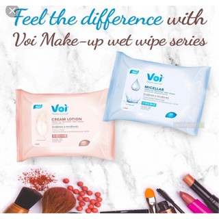 Voi Cream Micellar make up remover wet wipes ทิชชู่เช็ดเครื่องสำอางค์แบบอ่อนโยน นำเข้า 1ห่อมี25แผ่น