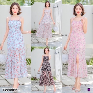 🌸💐เดรสเที่ยว ไปทะเล Dress เดรสสายเดี่ยวยาว ปรับสายได้  ตรงอกจับเกล็ดเล็ก สวยหวาน ด้านหลังใส่ยางสม็อคและมีซิปซ่อน