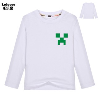 เสื้อยืดลําลองสําหรับเด็กผู้ชายผ้าฝ้ายแขนยาวลาย Minecraft Adventure