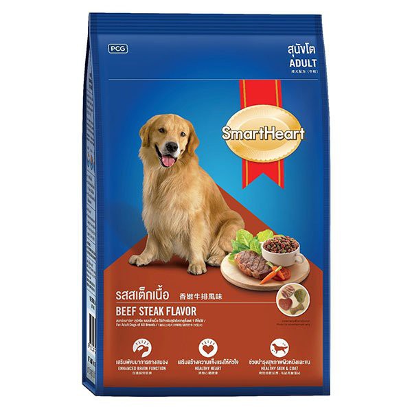 ว๊าว🍟 สมาร์ทฮาร์ท อาหารสุนัขโต รสสเต็กเนื้อ 9 กิโลกรัม Smart Heart Dog Food Beef Steak Flavor 9 KG.