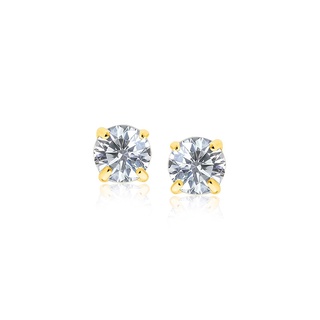 ต่างหูเพชร CZ ขนาด 5 มิลลิเมตร ตัวเรือนทองคํา 14K 14k Yellow Gold Stud Earrings with White Hue Faceted Cubic Zirconia